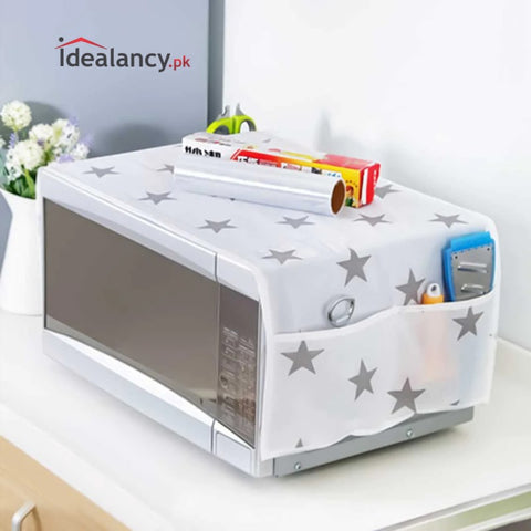 🧼 Microwave Dust-Proof Cover with Side Storage Pockets – Heat-Resistant & Washable