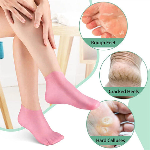 🦶 Silicone Foot Mask Covers – Reusable Softening & Exfoliating Cracked Heels Care | Light Beige Daily Foot Spa