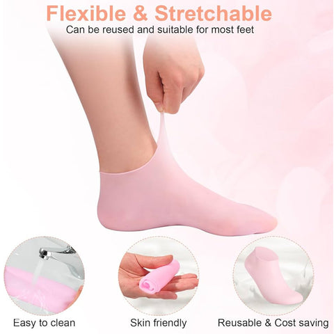 🦶 Silicone Foot Mask Covers – Reusable Softening & Exfoliating Cracked Heels Care | Light Beige Daily Foot Spa