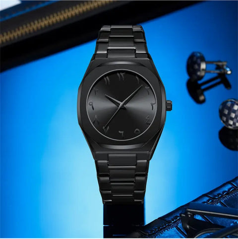 Black Arabic Stainless Steel Aura Watch 🖤⌚