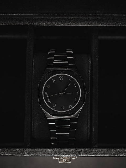 Black Arabic Stainless Steel Aura Watch 🖤⌚