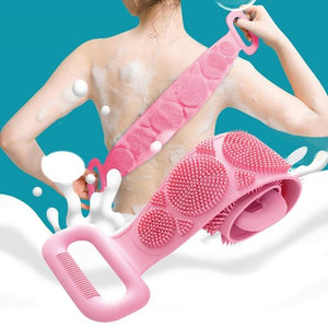 🛁 Silicone Bath & Shower Body Brush Belt – Double-Sided Exfoliating Scrubber (Pink)