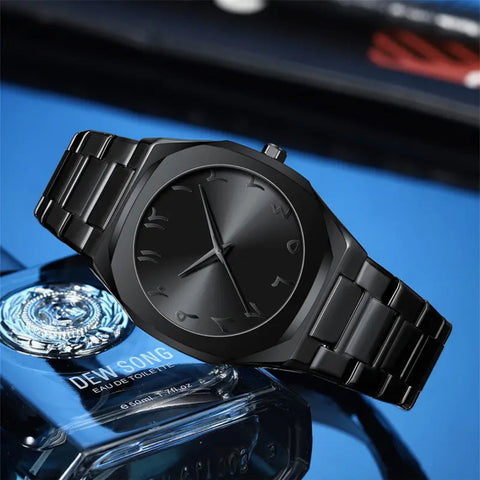Black Arabic Stainless Steel Aura Watch 🖤⌚
