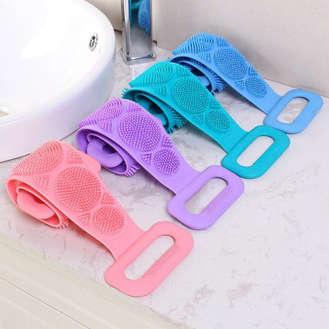 🛁 Silicone Bath & Shower Body Brush Belt – Double-Sided Exfoliating Scrubber (Pink)