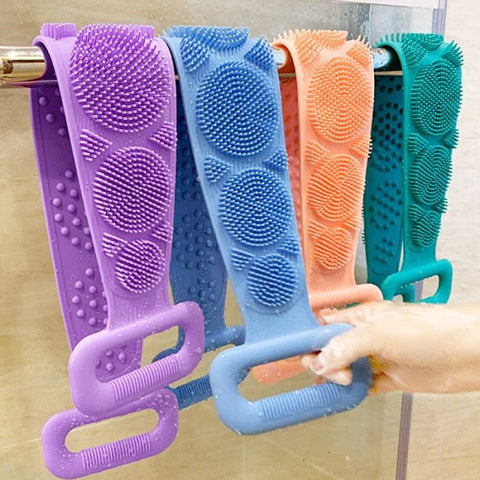 🛁 Silicone Bath & Shower Body Brush Belt – Double-Sided Exfoliating Scrubber (Pink)