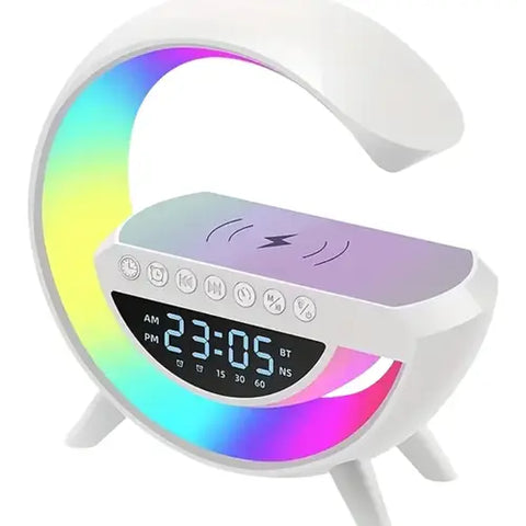 Multifunctional G-Shaped Lamp 💡 - Bluetooth Speaker 🎵, Wireless Charger 📈 & Digital Clock ⏰