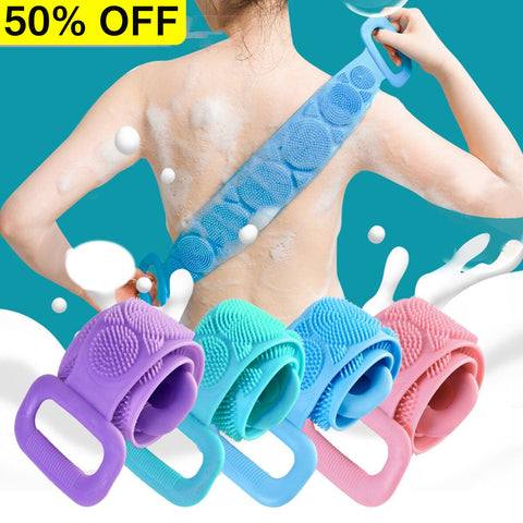 🛁 Silicone Bath & Shower Body Brush Belt – Double-Sided Exfoliating Scrubber (Pink)