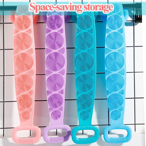 🛁 Silicone Bath & Shower Body Brush Belt – Double-Sided Exfoliating Scrubber (Pink)