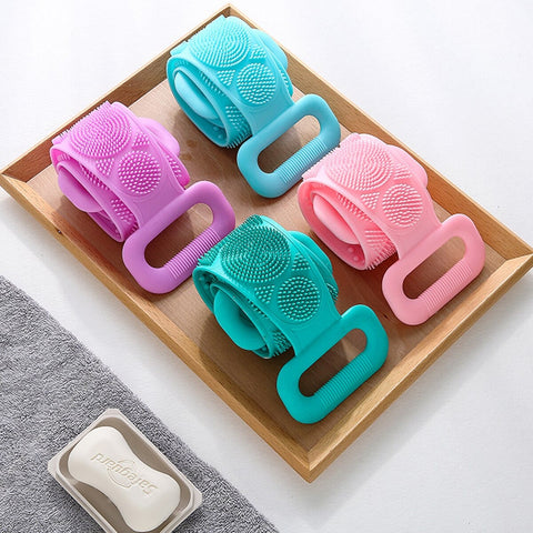 🛁 Silicone Bath & Shower Body Brush Belt – Double-Sided Exfoliating Scrubber (Pink)